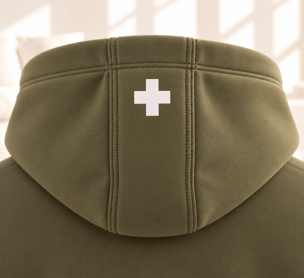 Unisex-Hoodie „famos“ – Olivgrün mit weißer Flockfolie
